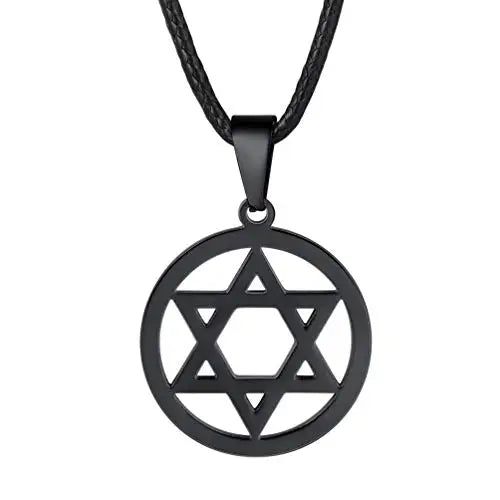 Stainless Steel Star of David Necklace for Men Women Cool Punk Shark Teeth Necklace Cross Necklace Black Leather Cord