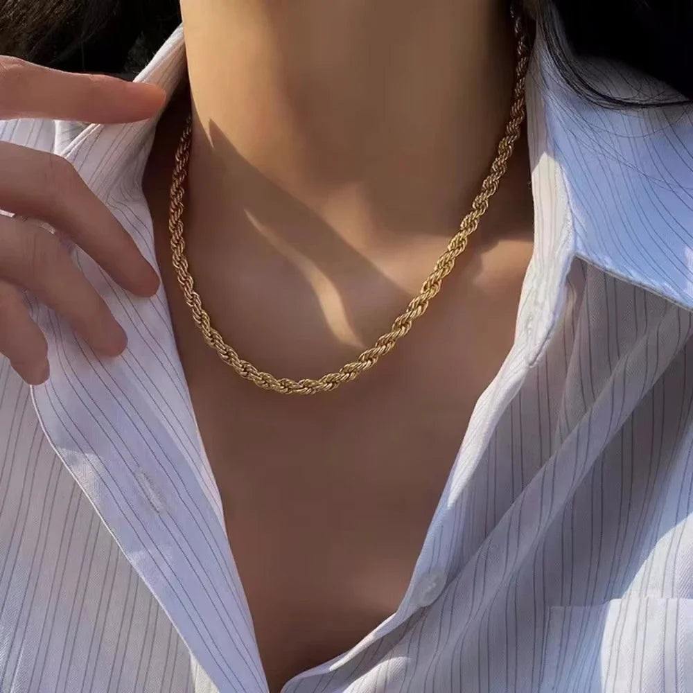 925 Sterling Silver 45-60cm 18K Gold 4mm Rope Chain Necklace for Women Men Fashion Wedding Charm Gift Jewelry 18-24Inch