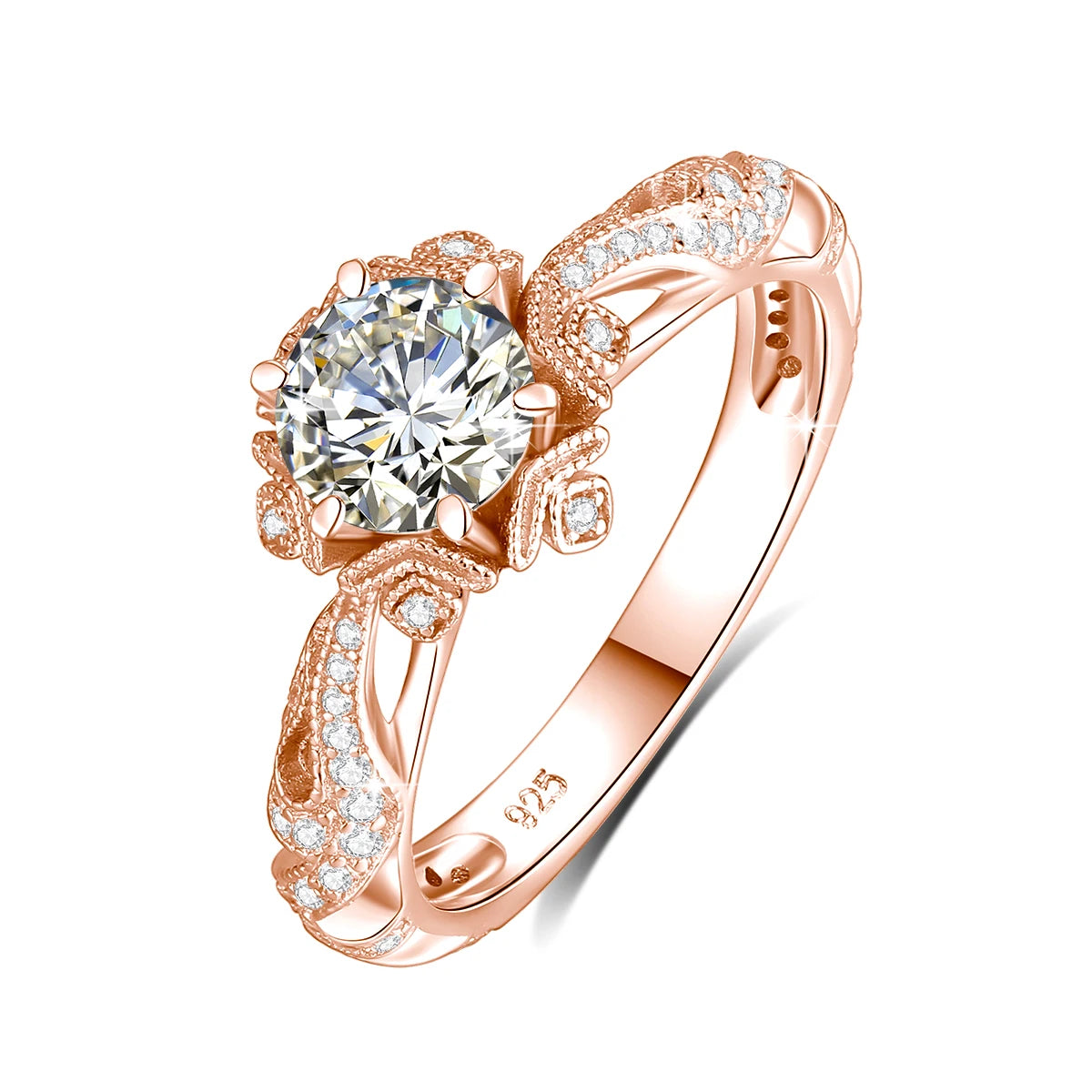  Vintage Victorian Filigree 18K Gold Plated Ring For Women Round Cut Moissanite Halo Engagement Wedding Band Fine Jewelry