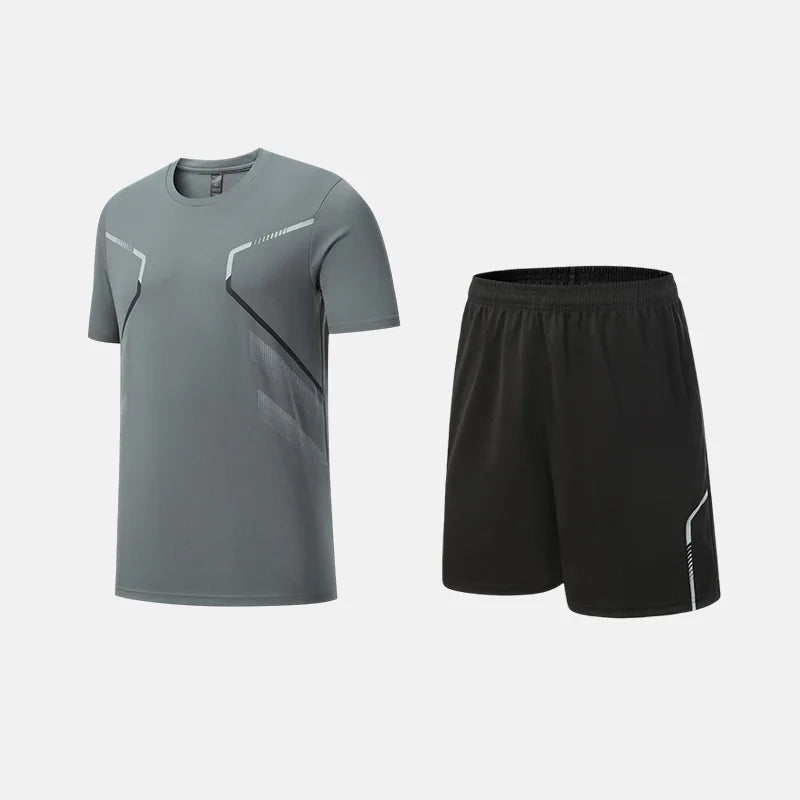Fitness Clothes Ice Silk Quick Drying T-shirt Suit Men Short Sleeve Running Sportswear Shorts Tracksuit Gym Sports Training Sets