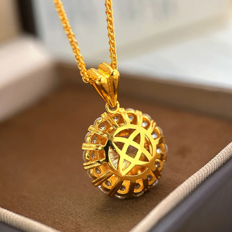 Luxury real gold jewelry 24k certified sparkling large carat purple diamond pendant 999 pure gold high-end clavicle chain gift
