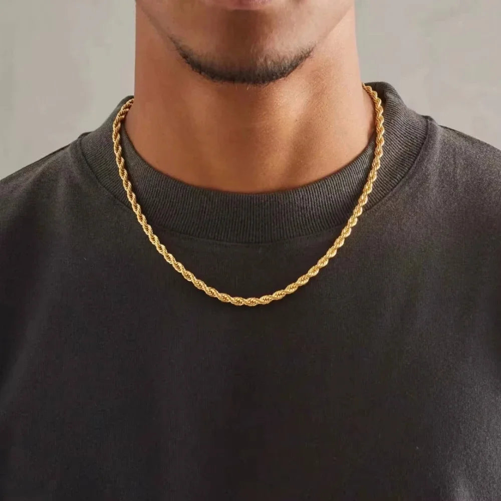 925 Sterling Silver 45-60cm 18K Gold 4mm Rope Chain Necklace for Women Men Fashion Wedding Charm Gift Jewelry 18-24Inch