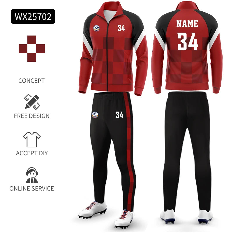 Custom Polyester Football Tracksuit Set Winter Plus Size Outdoor Jacket Sportswear Club Team Training Soccer Tracksuit For Men
