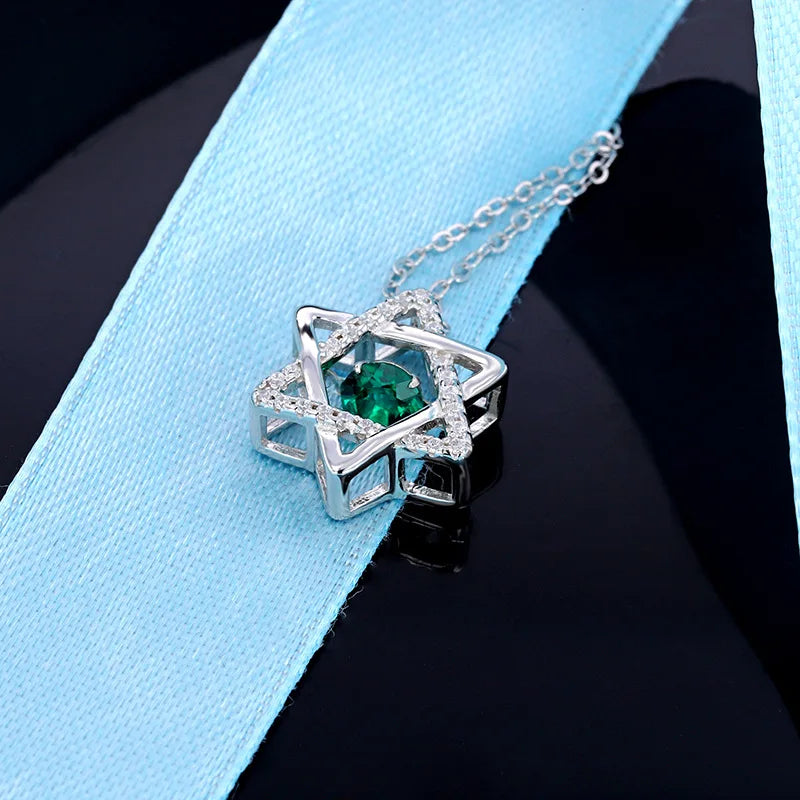 100% 925 Sterling Silver 0.5CT Green Moissanite Necklace for Women Fashion Hollow Star of David Jewelry Best Friend Gift