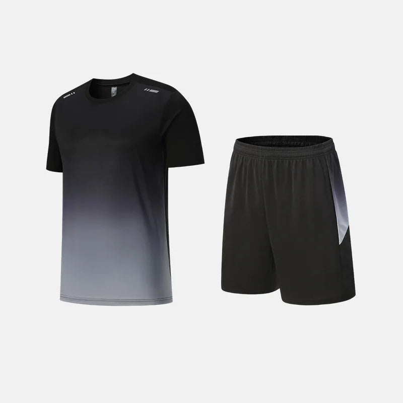 Fitness Clothes Ice Silk Quick Drying T-shirt Suit Men Short Sleeve Running Sportswear Shorts Tracksuit Gym Sports Training Sets