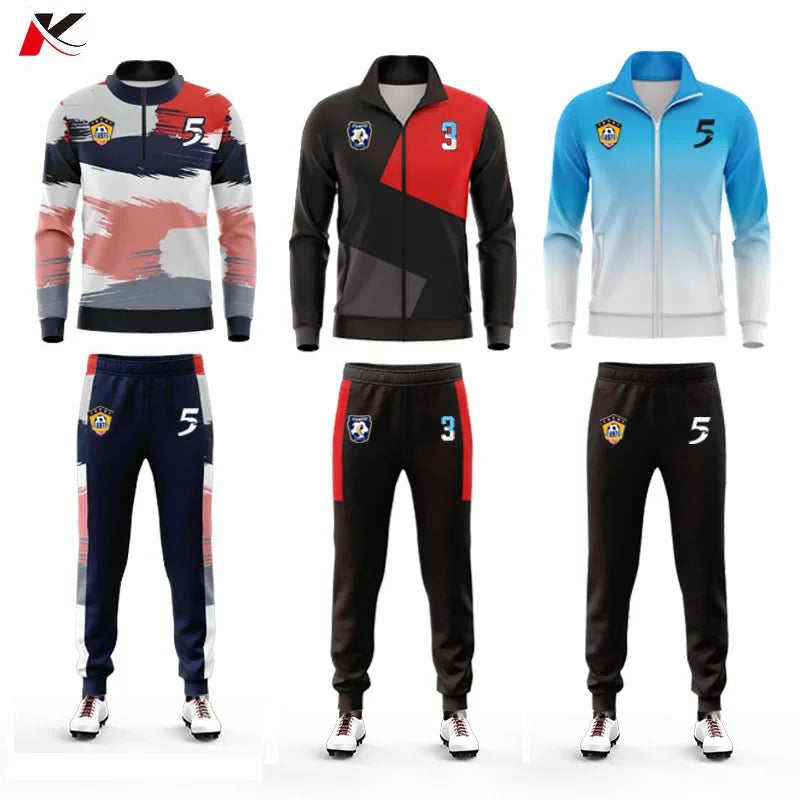 Custom Polyester Football Tracksuit Set Winter Plus Size Outdoor Jacket Sportswear Club Team Training Soccer Tracksuit For Men