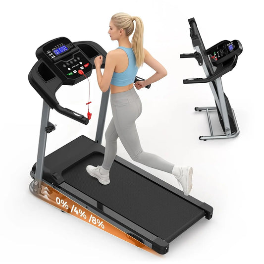 2.5HP Folding Treadmill Home Use, 0.5-7.5 MPH 8% Incline, LED Display, 300 LBS, Cup Holder & Safety Key, Customized