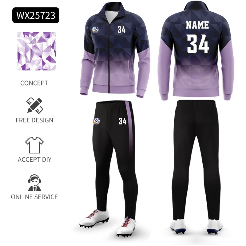 Custom Polyester Football Tracksuit Set Winter Plus Size Outdoor Jacket Sportswear Club Team Training Soccer Tracksuit For Men