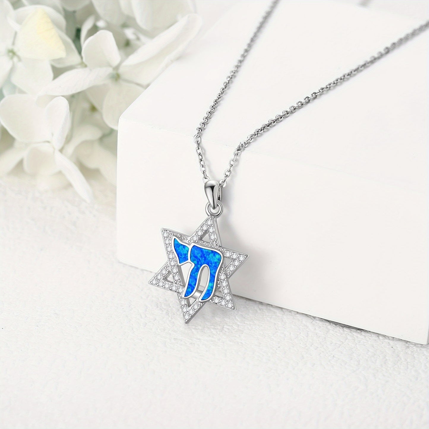Hebrew Chai Necklace 925 Sterling Silver Opal Chai Star Of David Pendant Jewelry Gifts For Women
