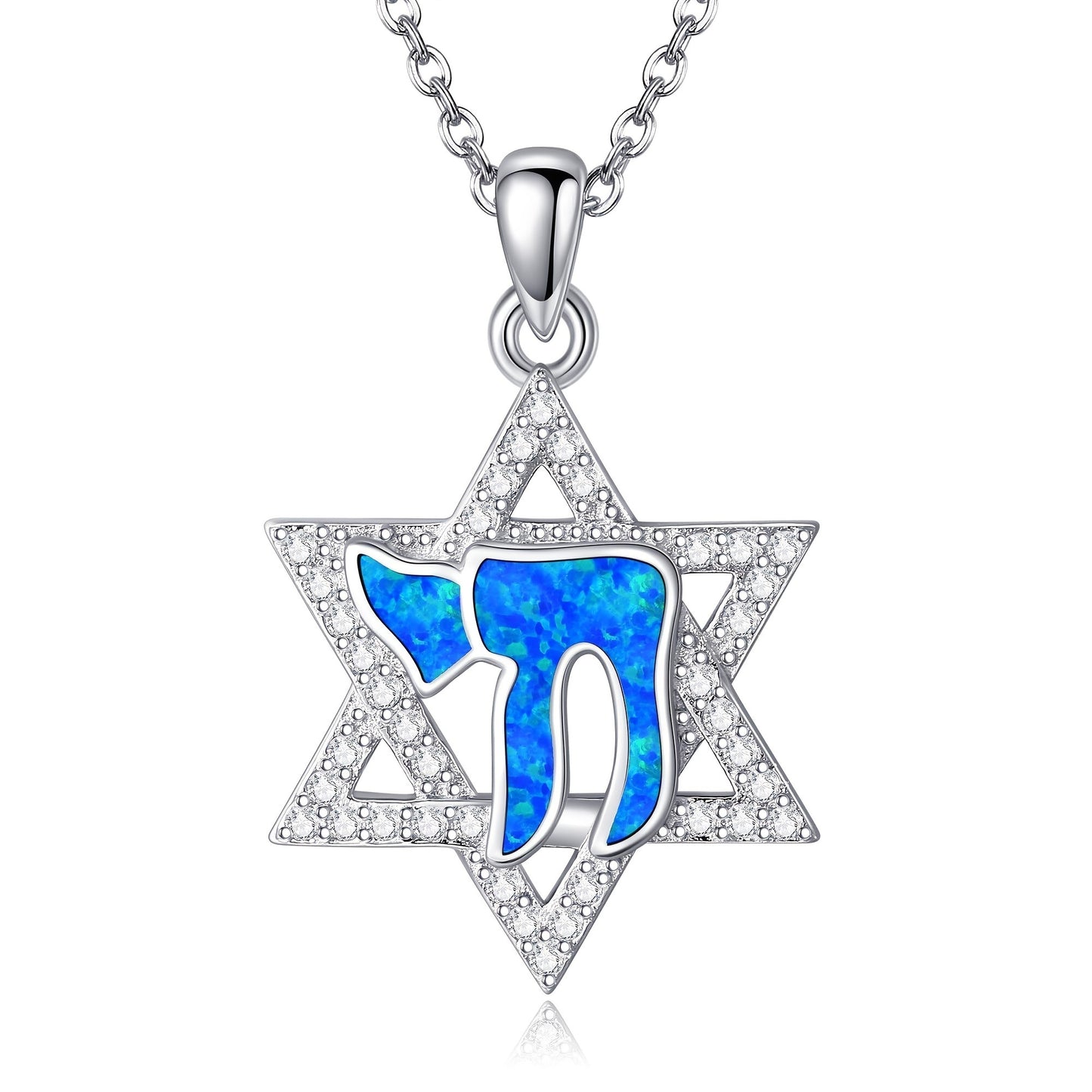 Hebrew Chai Necklace 925 Sterling Silver Opal Chai Star Of David Pendant Jewelry Gifts For Women