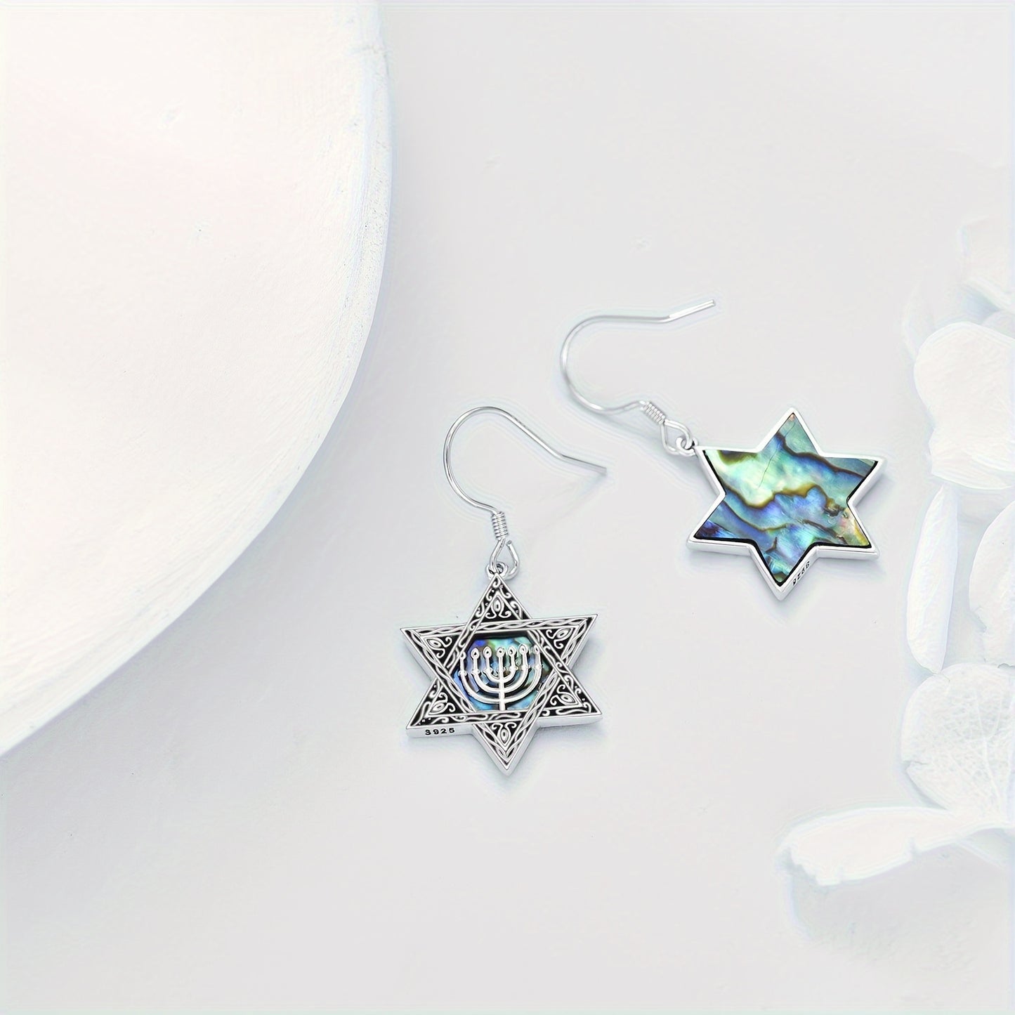 Star Of David Earrings Sterling Silver Jewish Star Dangle Drop Earrings Abalone Shell Hanukkah Chanukah Earrings Star Of David Jewelry Gift Women