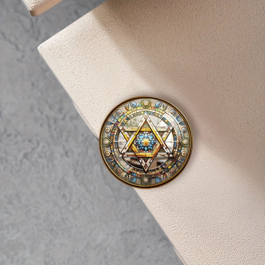1pc Vintage Brooch Pin - Stained Glass Window Effect in Blue, Golden, Green, with Geometric Star Pattern - Elegant Jewelry for Clothing, Hats, Bags - Perfect Gift for Women - Durable Zinc Alloy Construction, Clothing Accessor