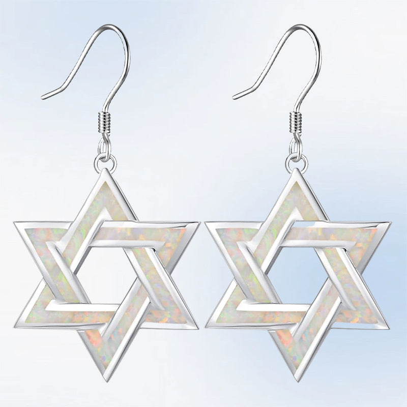 2pcs Elegant Star-Shaped Earrings with Iridescent Opaline Finish - White Golden-Plated Geometric Design for Valentine's Day, Birthdays, Anniversaries - Perfect Gift for Women, Family & Friends, Cute Earrings, Celebration Jewe