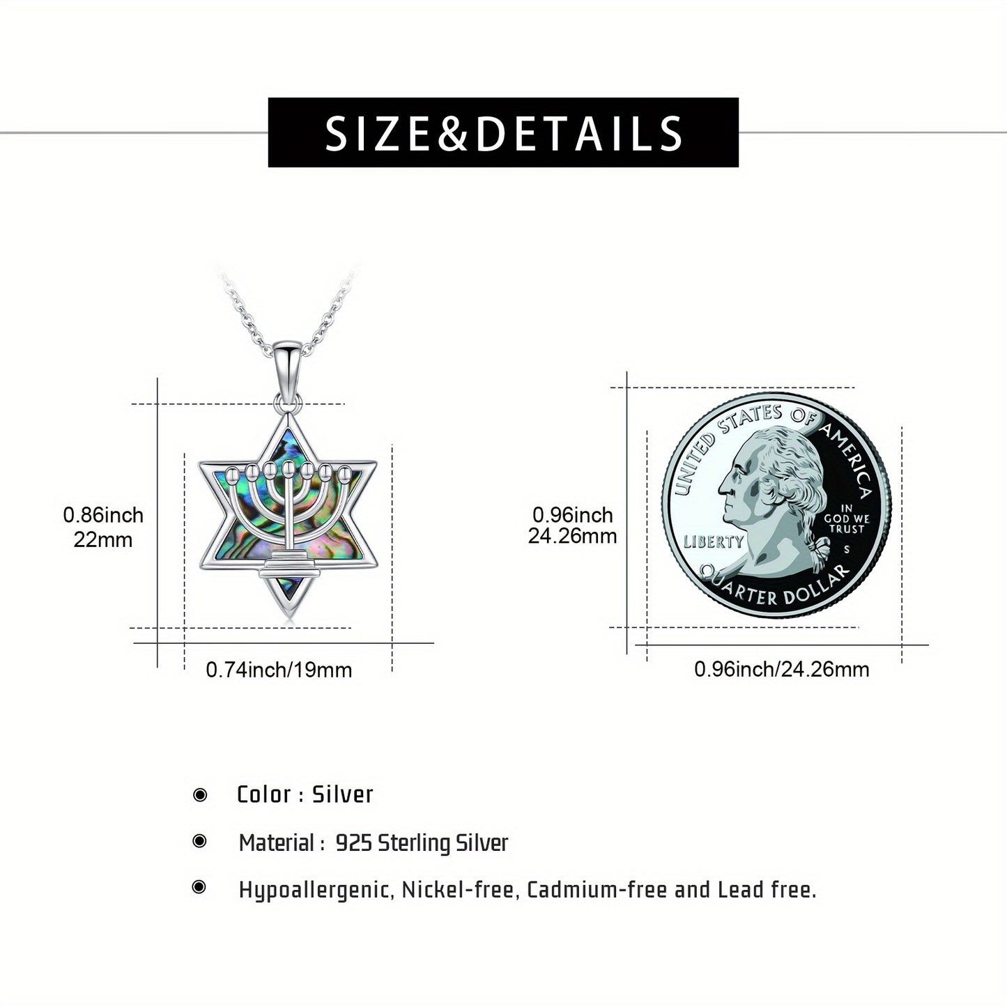 Menorah Necklace 925 Sterling Silvery Star of David Pendant Necklace Hanukkah Christmas Gifts Religious Jewelry for Women Men