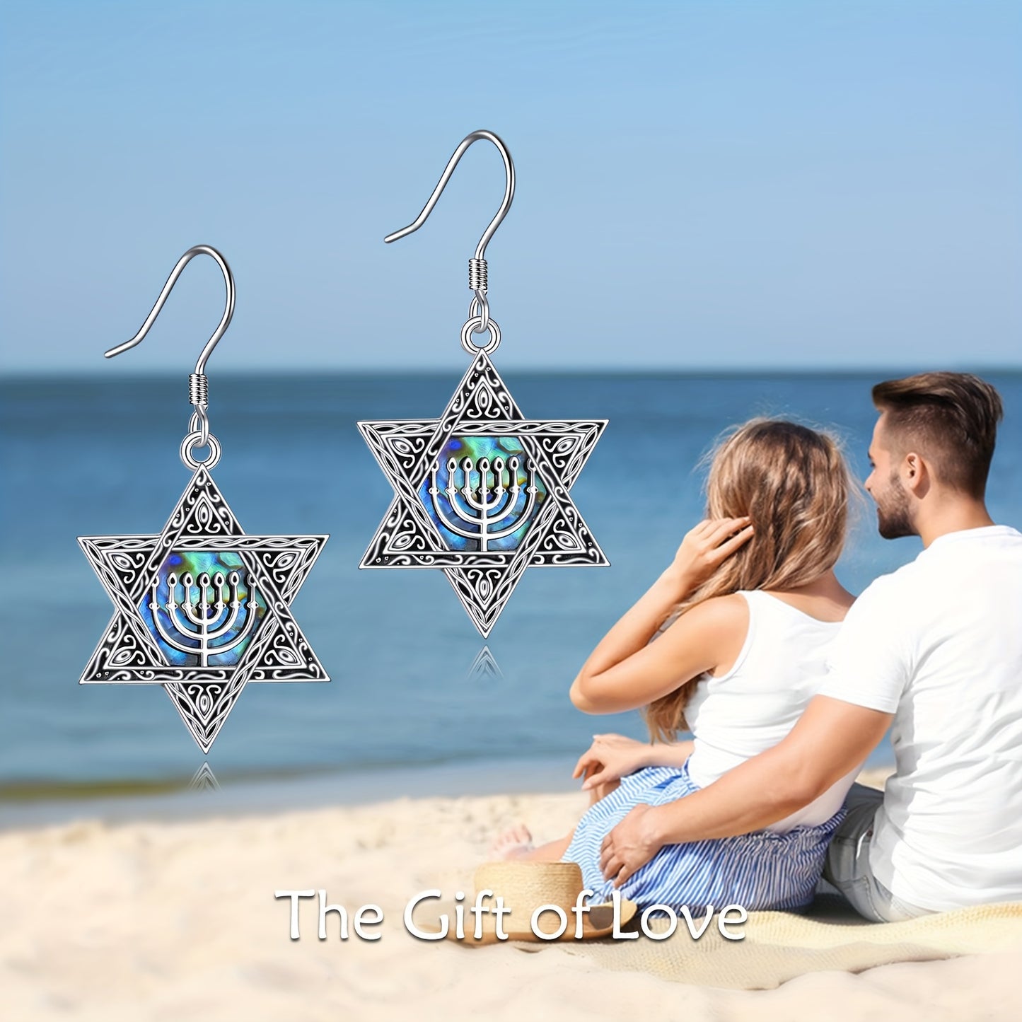 Star Of David Earrings Sterling Silver Jewish Star Dangle Drop Earrings Abalone Shell Hanukkah Chanukah Earrings Star Of David Jewelry Gift Women